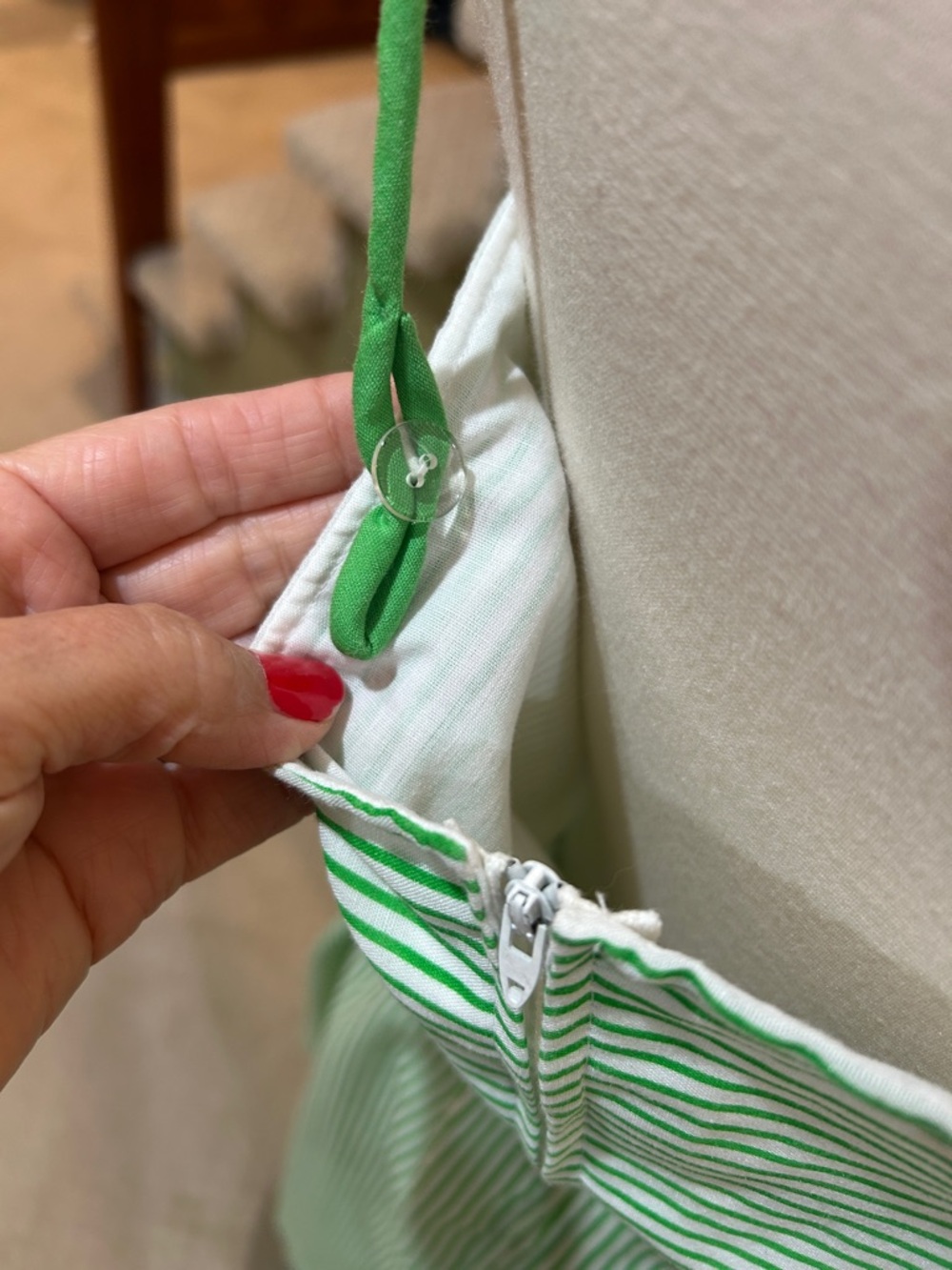 Vintage 70s 80s Green Striped Sundress Floral Embroidered Cottagecore M - Picture 6 of 10